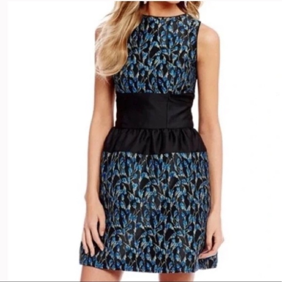 NWT Badgley Mischka Holiday Party Dress Vivian Floral Brocade blue black 12 - Picture 2 of 9